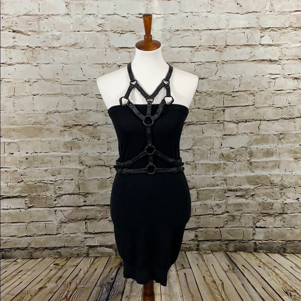 || All Saints|| Black Leather Ayame Dress UK12US10